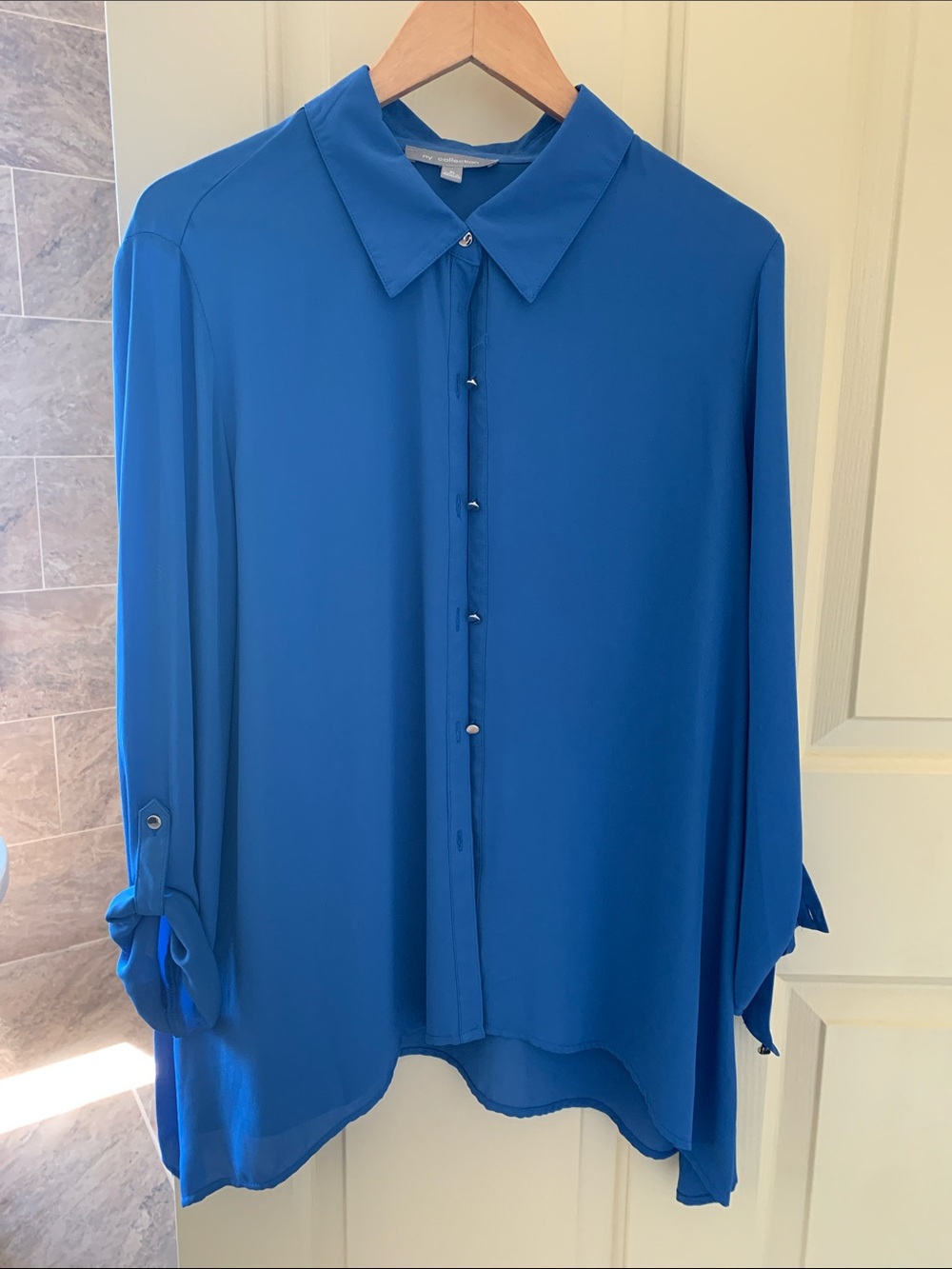 NY Collection Bright Blue Button-Down Women's Blouse